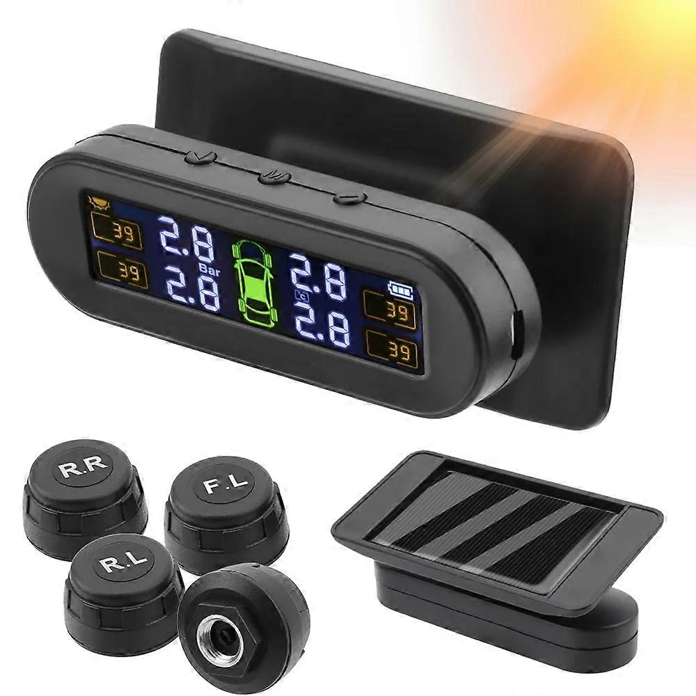 Tire Pressure Monitoring System Solar TPMS With 4 External Sensors Temperature Warning Fuel Save Car Tyre Pressure Monitor