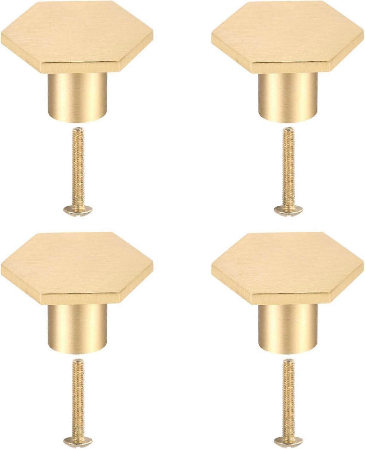 4Pcs Brass Knobs Handle Wardrobe Cabinet Drawer Desks Door Pulls Furniture Hexagon Knobs Handles with Screws Copper