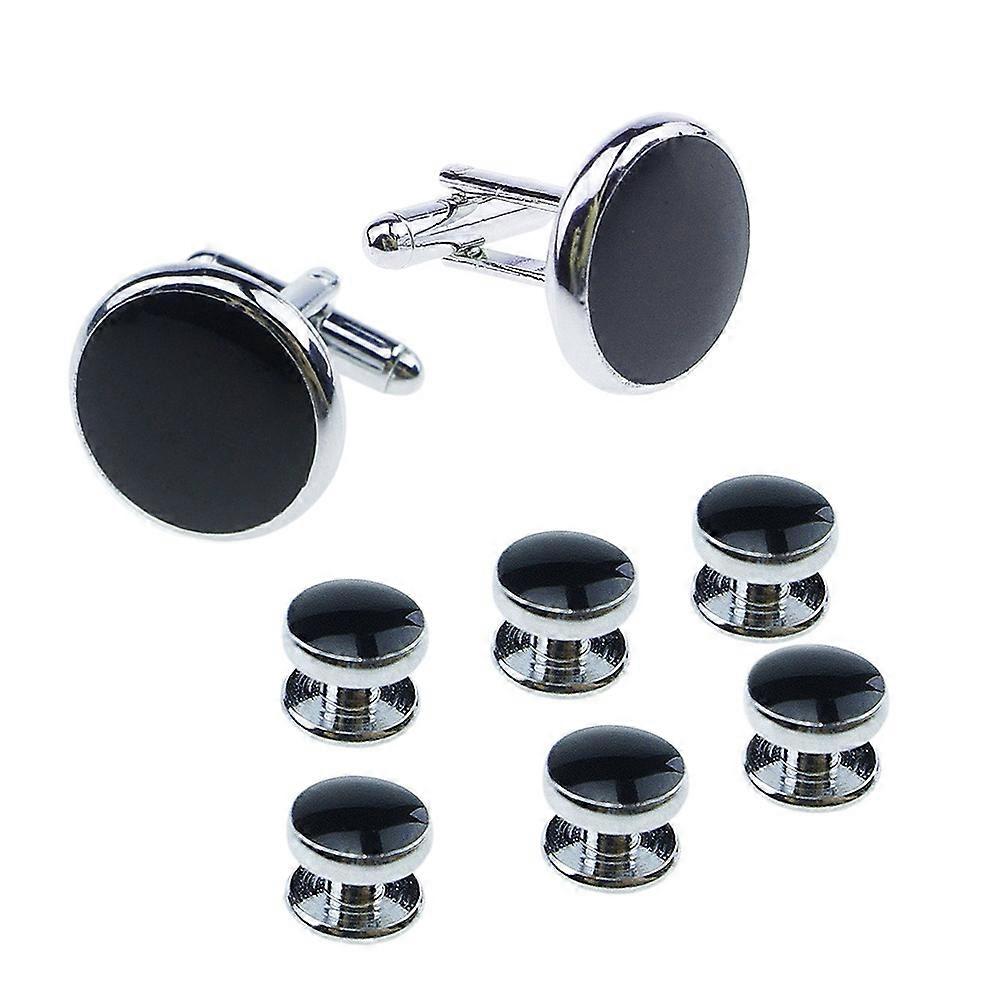 8pcs סט חפתים וחפתים לגברים לחולצות טוקסידו חתונה עסקית (שחור)