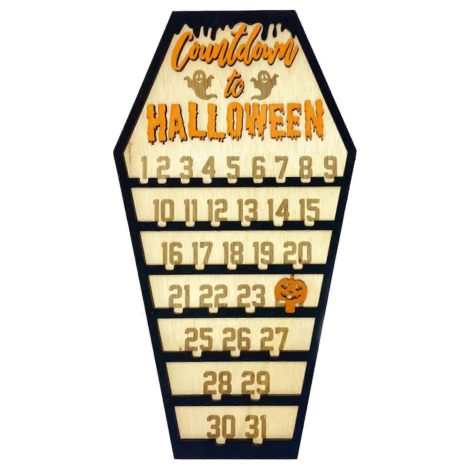 Halloween Advent Calendar Wooden Block, Wooden Sign Desktop Ornament, Table Decor