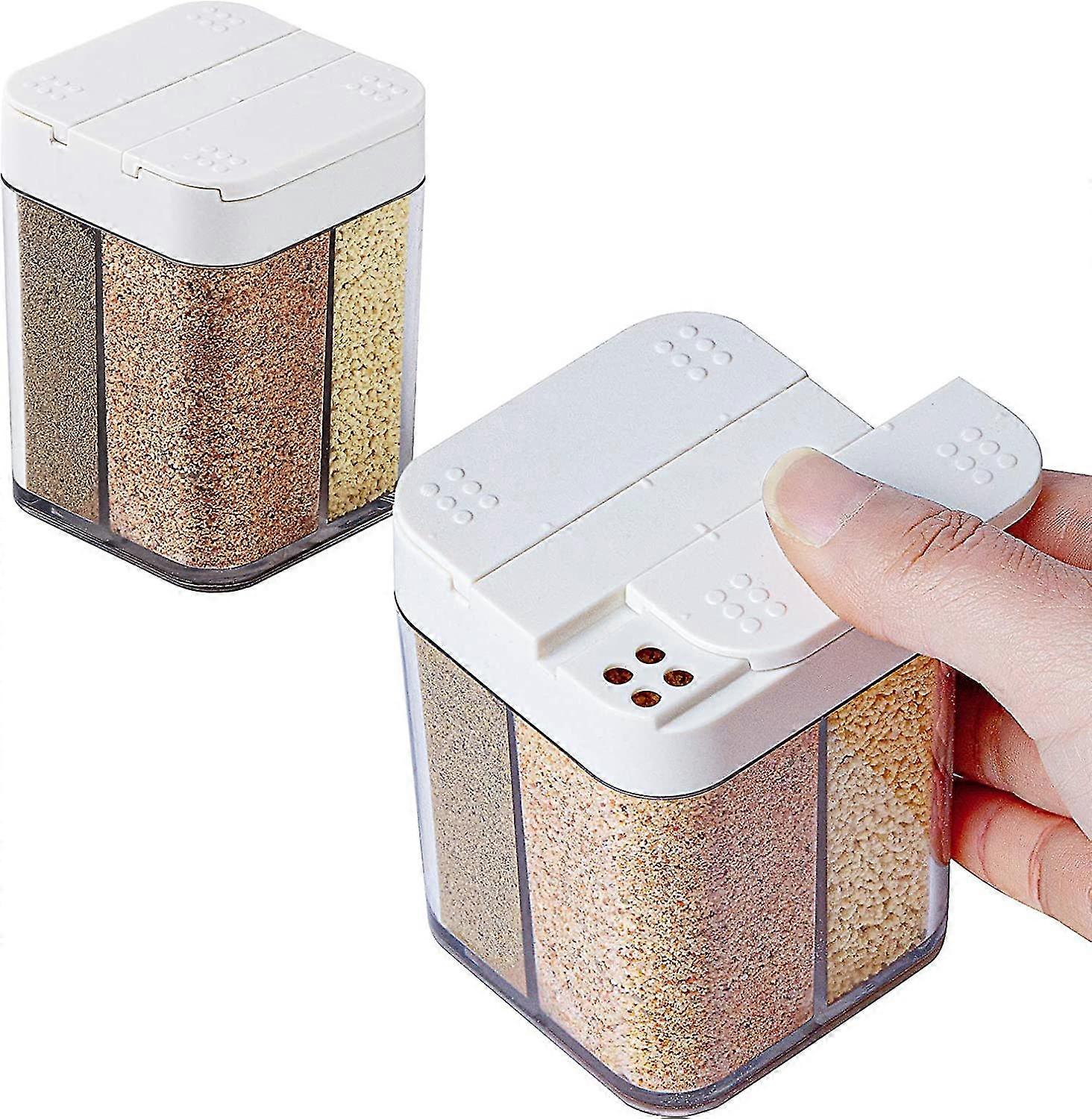 2 Pack 4 In 1 Plastic Salt And Pepper Shaker- 8 Grids Empty Spice Dispenser With Adjustable Holes Transparent Travel Seasoning Cans Condiment Jars For