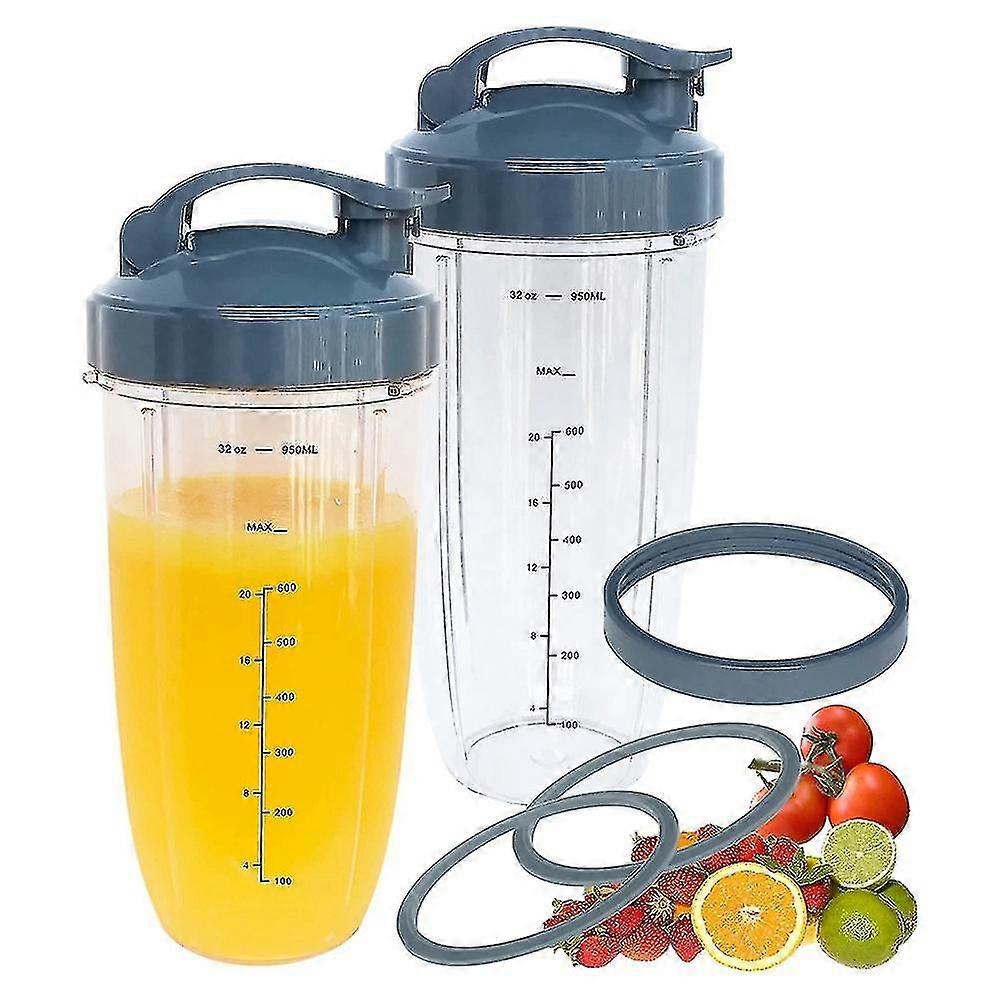 32oz Replacement Blender Cups With Flip-top To-go-lid And Rubber Gaskets Compatible For 600w 900w Blender