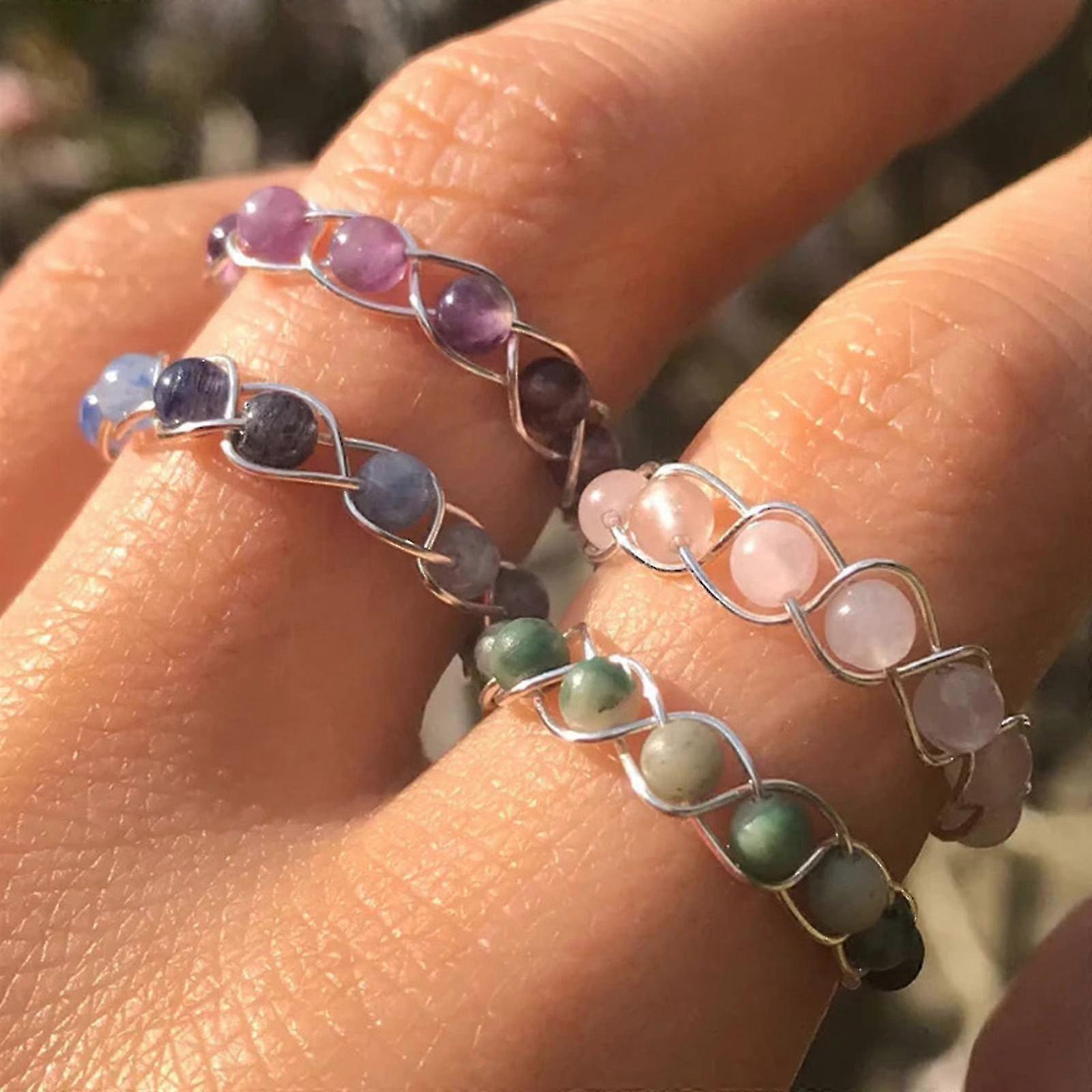 Healing Crystal Stone Ring Statement Copper Wire Wrapped Crystal Gemstone Ring