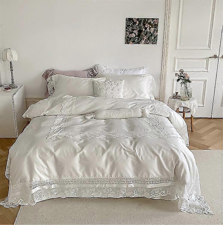 Premium Bettwäsche Französische Spitze Prinzessin Stickerei Vierteiliges Set Nantong Home Textil Bettwäsche Weiß Erfrischende Steppbettwäsche