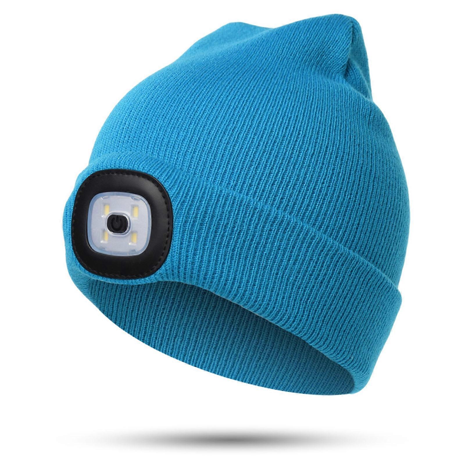 Gorro con luz LED para niños, gorro de punto recargable con faro de 4 LED