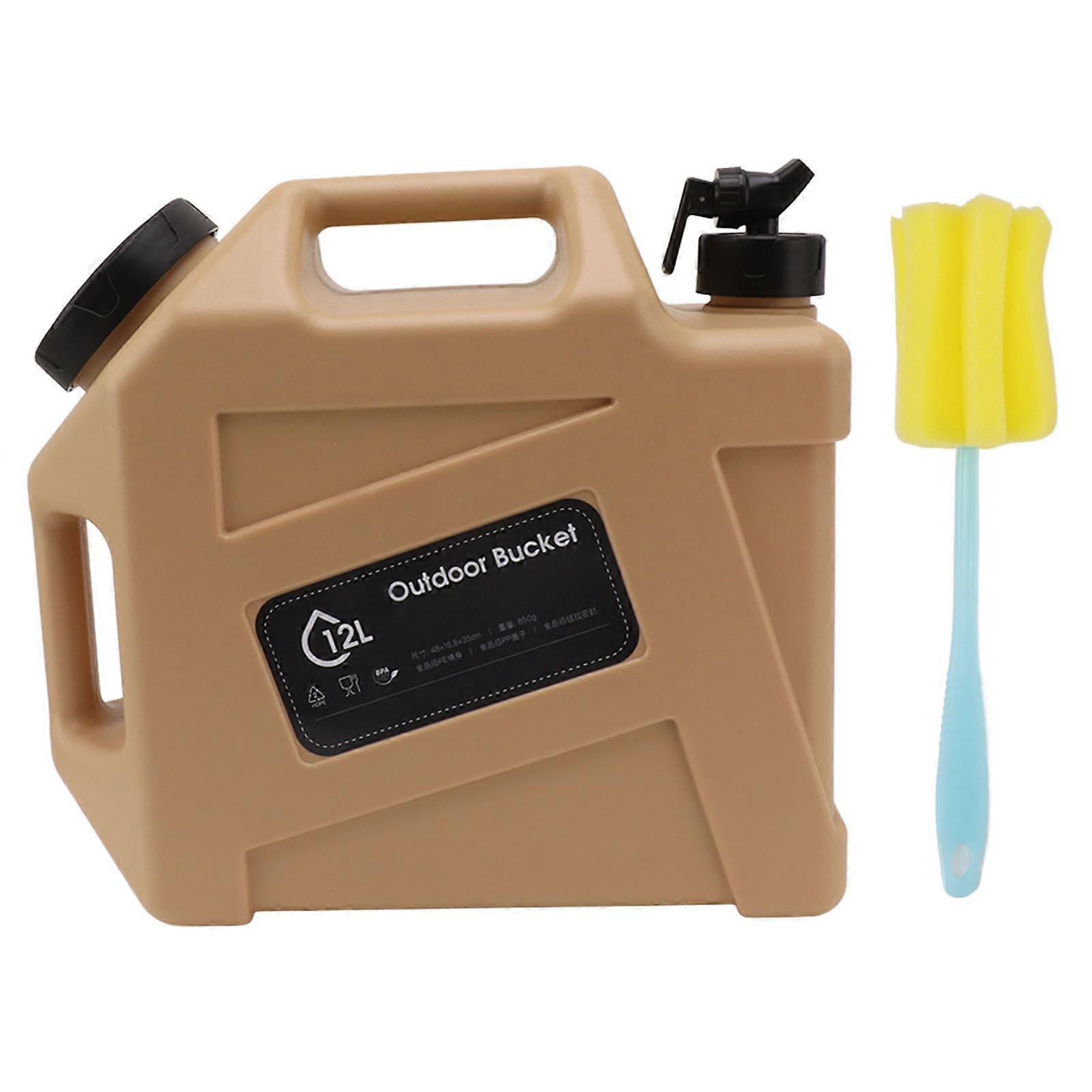 Water Container 12L Large Capacity Drinking Water Storage Bucket with Valve for Camping Khaki