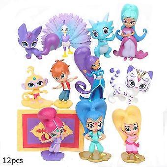 12stk Shimmer og skinne figurer Shimmer Shine Leah Zac Kaz Tala Nahal figur legetøj samlerobjekter dekoration gave