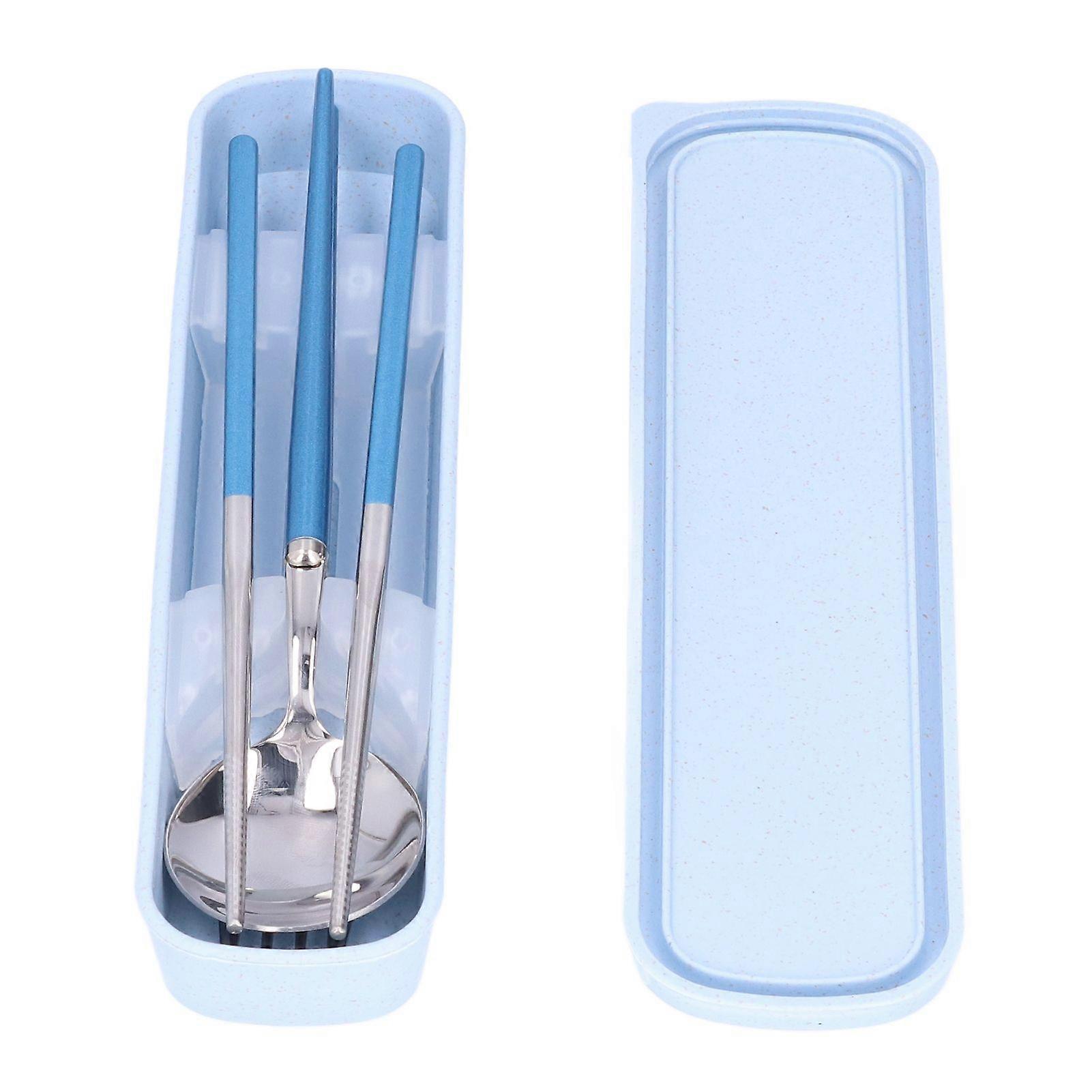 Portable Utensils Stainless Steel Cutlery Set with Fork Spoon Chopsticks for Workplace Camping School PicnicBlue