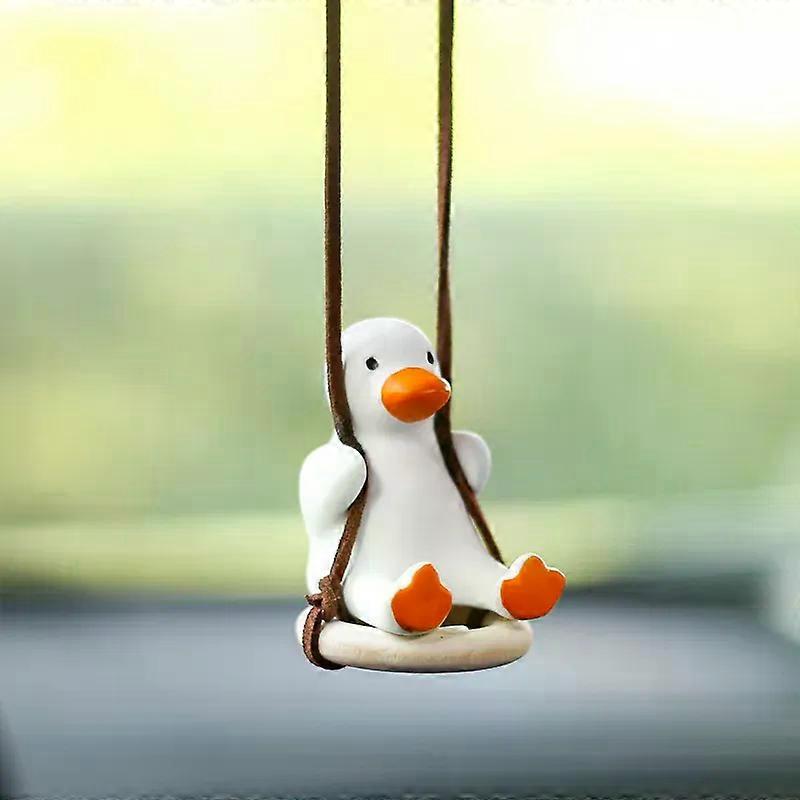 Adorabile ciondolo a forma di anatra per auto da donna, con specchietto retrovisore interno a forma di altalena per pneumatici