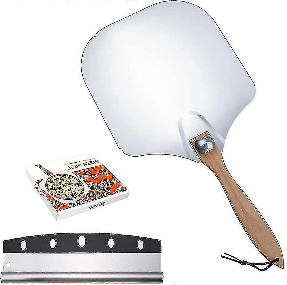 Pizza Pusher Set, 30.5 Cm Pizza Peel And Pizza Cutter, Aluminum Pizza Pusher With Foldable