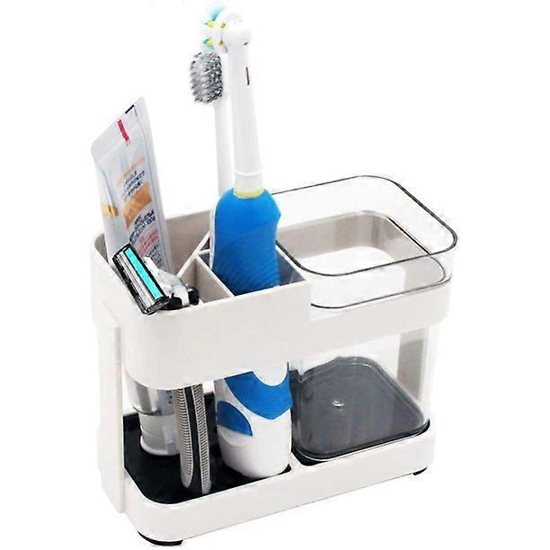 Toothbrush Organizer For Space-Saving Bathroom Vanity, Durable Plastic Stand With Mess-Free Design And Multiple Compartments For Easy Cleaning (1)