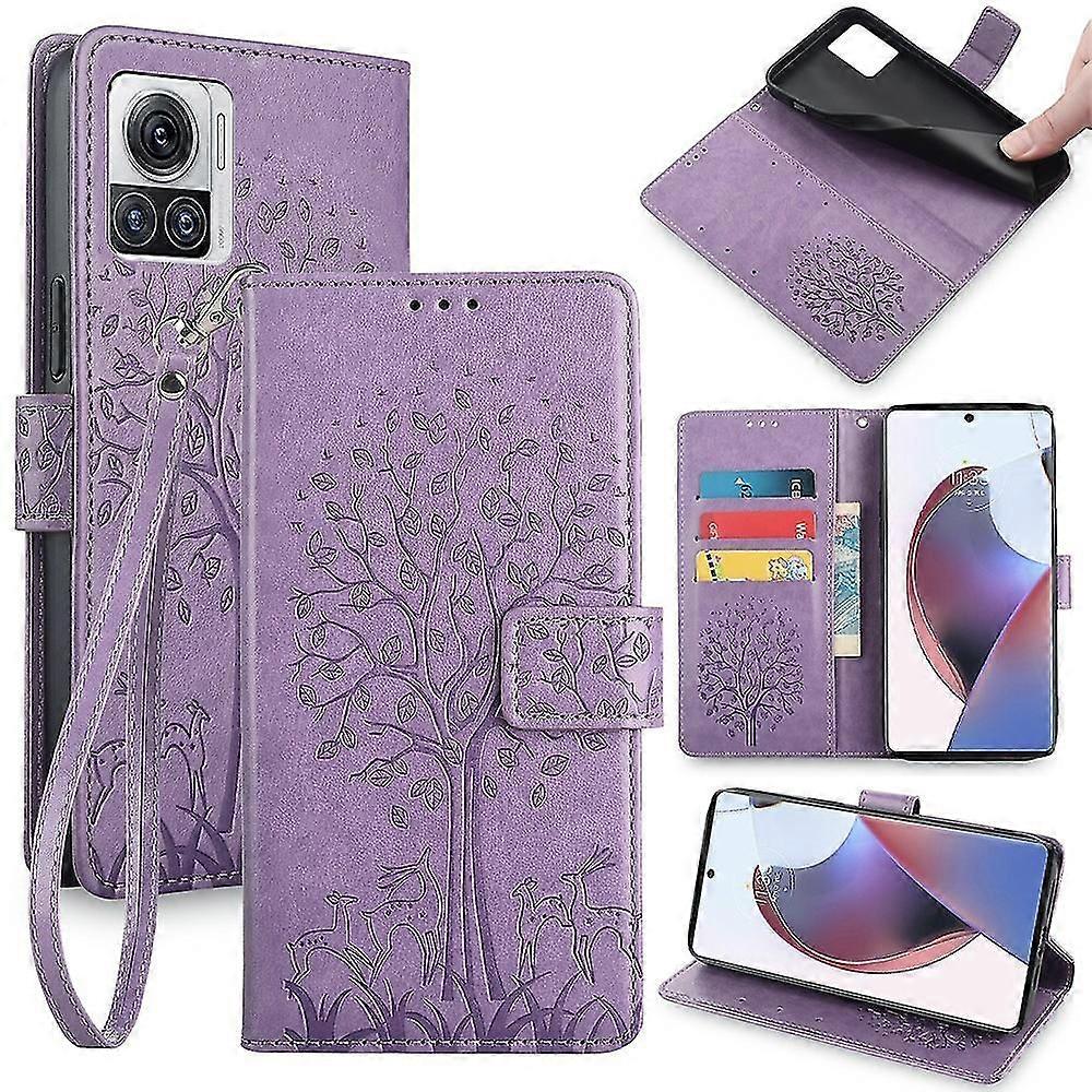 For Motorola Edge X30 Pro Case Imprinted Deer Tree Pattern Drop-proof Smartphone Cover - Blue