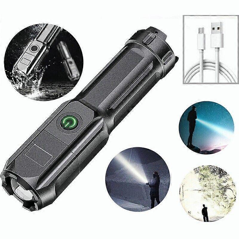 USB Rechargeable LED Flashlight Camping Flashlight Super Bright Zoom Light