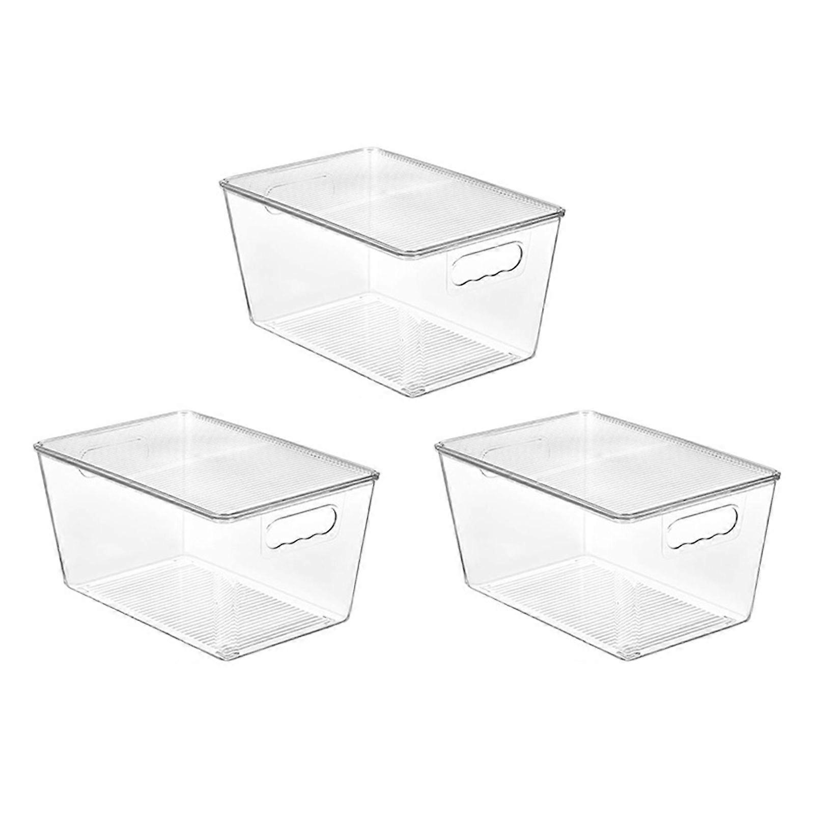 3Pcs Clear Plastic Storage Bins with Lids Large Capacity Strong Load-bearing Stackable Fridge Storage Containers with Handle