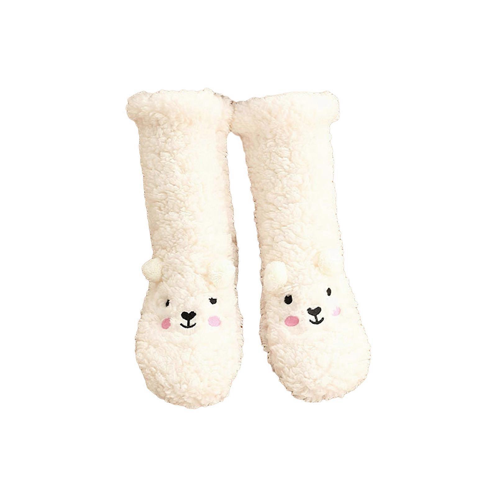 Cute Bear Fuzzy Slippers Socks for Women Winter Plush Anti Slip