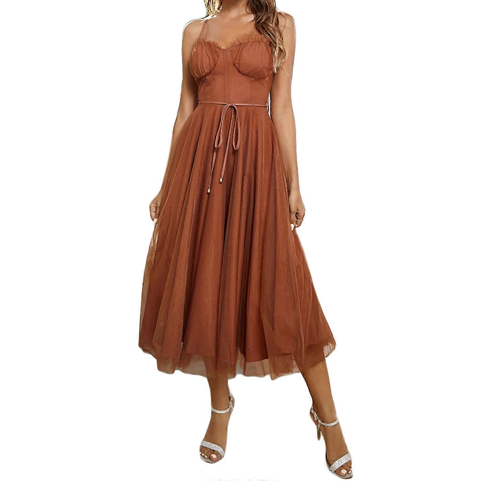 Women Spaghetti Strap Dress Flare Midi Dress Plunging Fit Dress Sleeveless Plunging A-Line Flowy Dress Brown S | Fruugo UK Women Spaghetti Strap Dress Flare Midi Dress Plunging Fit Dress Sleeveless Plunging A-Line Flowy Dress Brown S | Fruugo UK