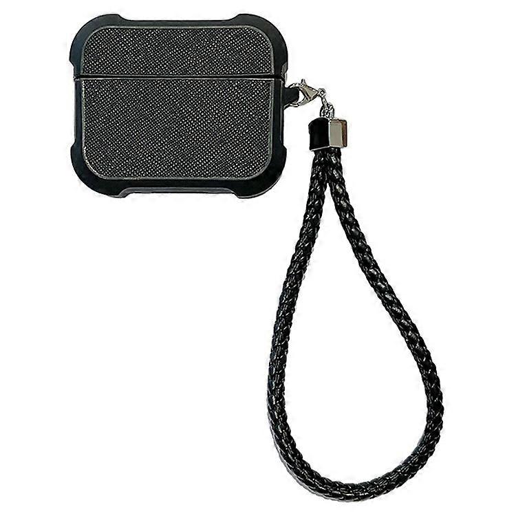 Compatible For Apple AirPods 3 Bluetooth Earphone Cover Leather Texture TPU Anti-Drop Case with Wrist Strap