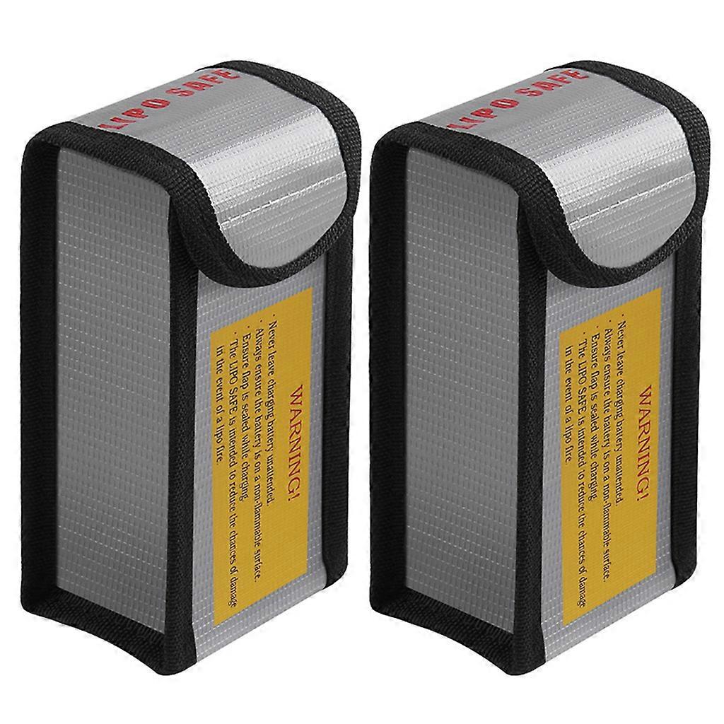 2x Battery Safe Bag for Case, Explosion & Fire Proof Lipo Battery Protective Storage Containers Silver