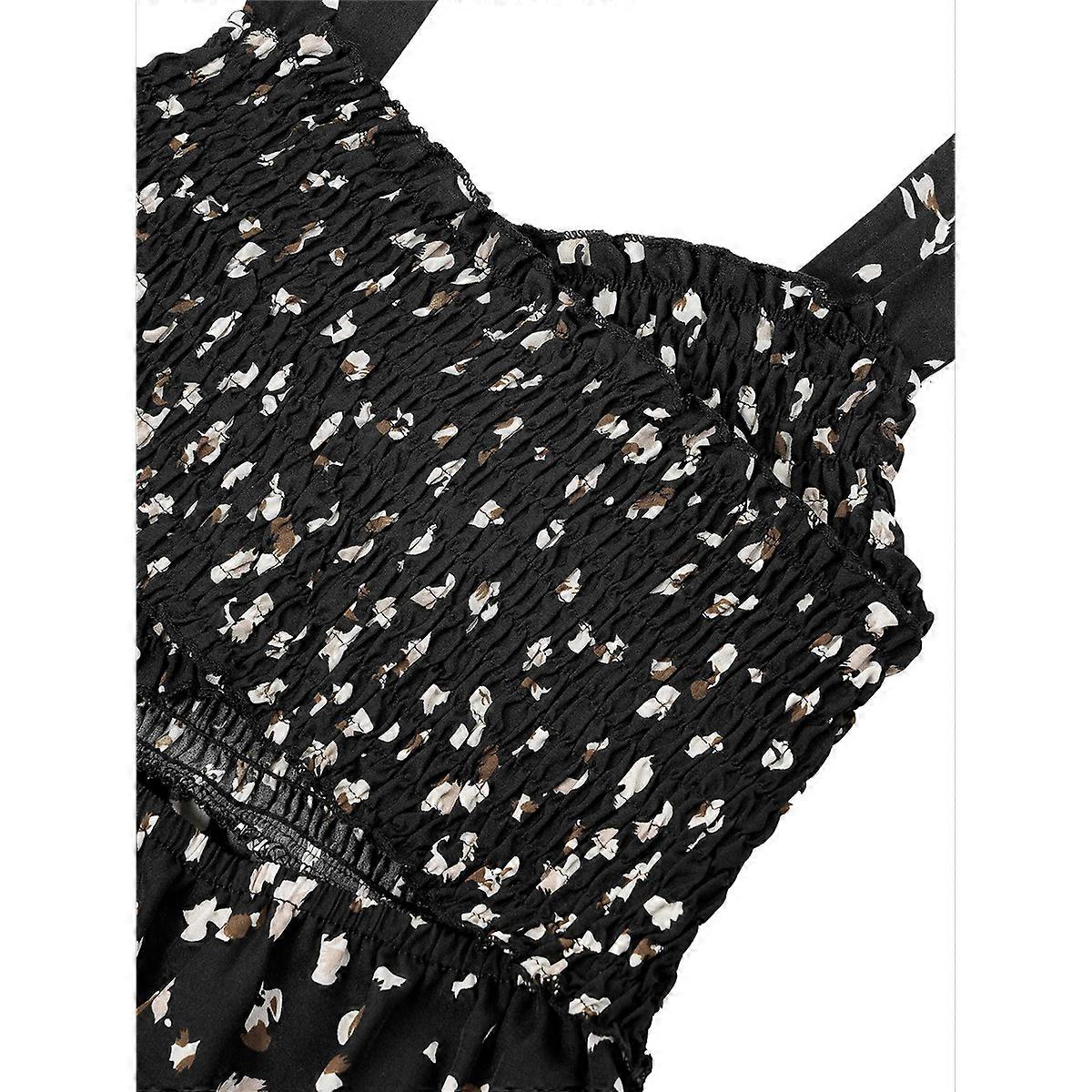 Casual V-Neck Sundress Black S