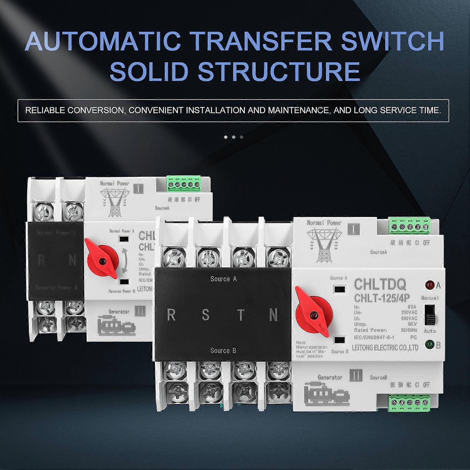 Compact Automatic Transfer Switch Electrical Selector Switches Dual Power Switch Solar Power Rail Type Household Power Transfer Switch