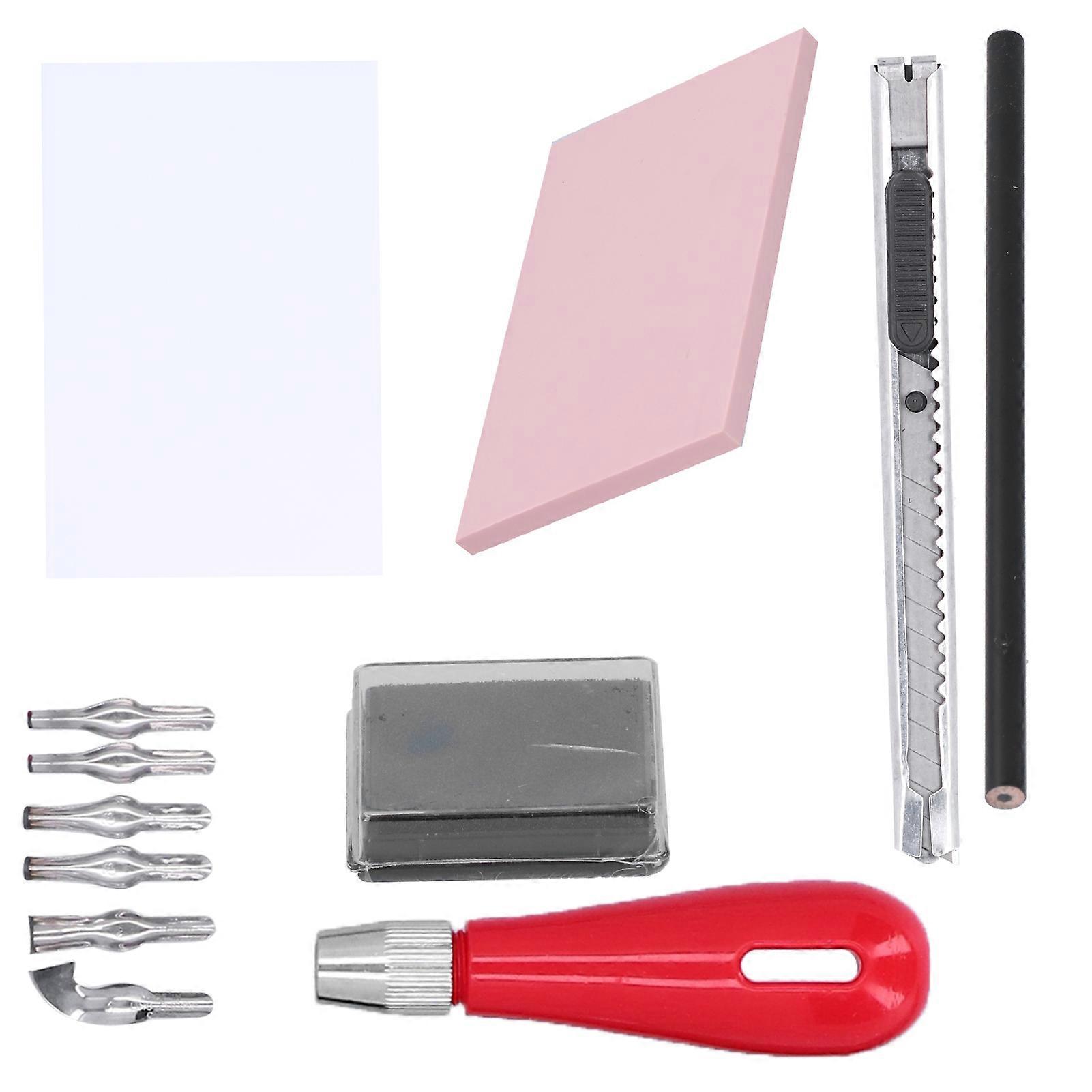 Carving Rubber Stamp Kit Block Printmaking Printing Mixed Set with Cutter Tools Art Supplies