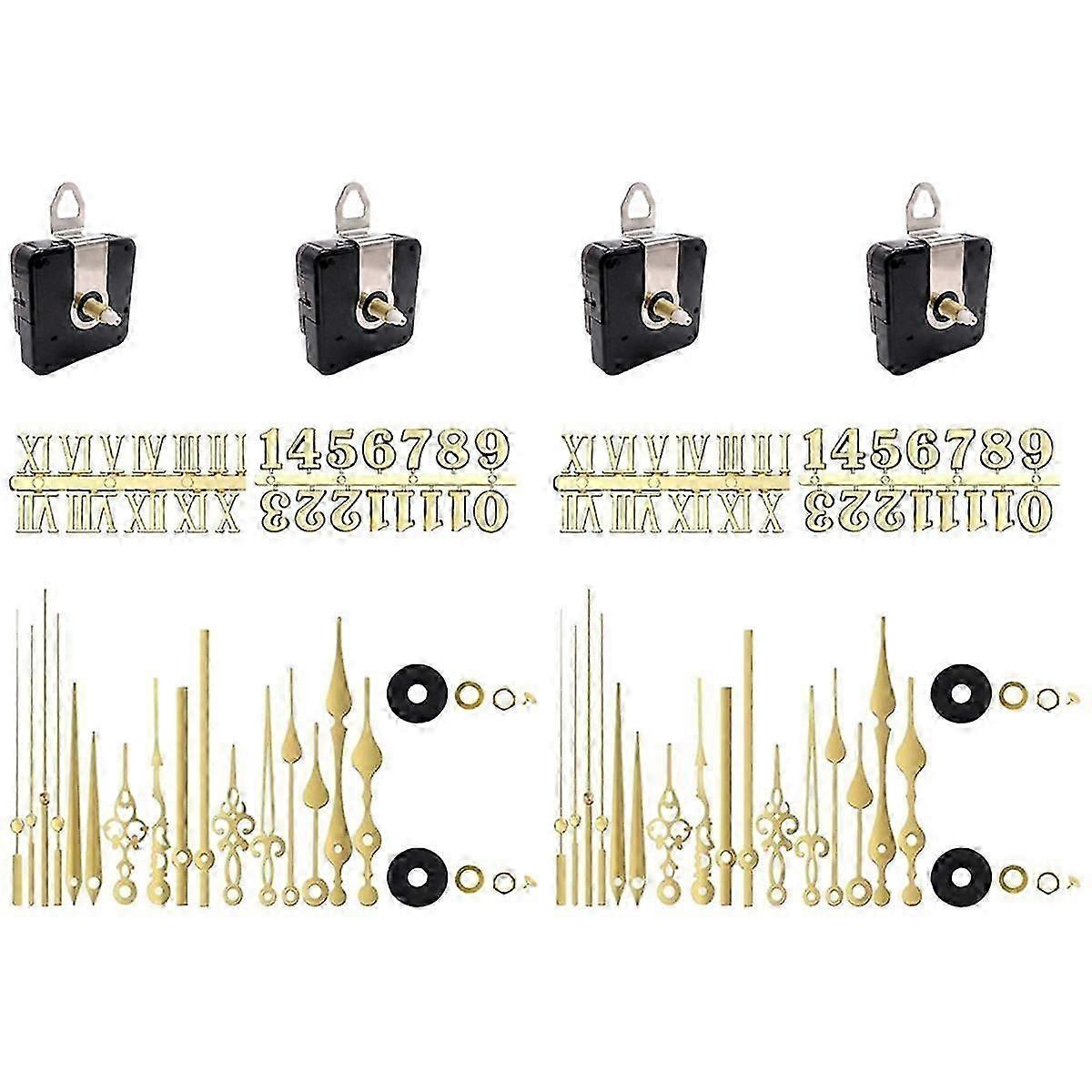 4 Pcs Quartz Clock Movement Parts 12 Set Gold Hands Contains Numerals Kit for Clock Repair Parts Re