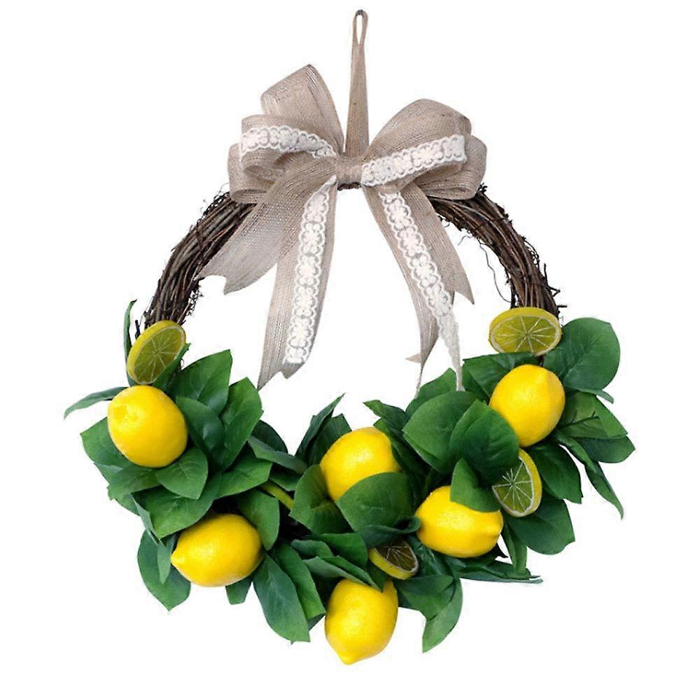 16 Inch Artificial Lemon Wreath for Front Door or Wall Decor, Spring Decorative Lemon Wreath in Yellow and Green