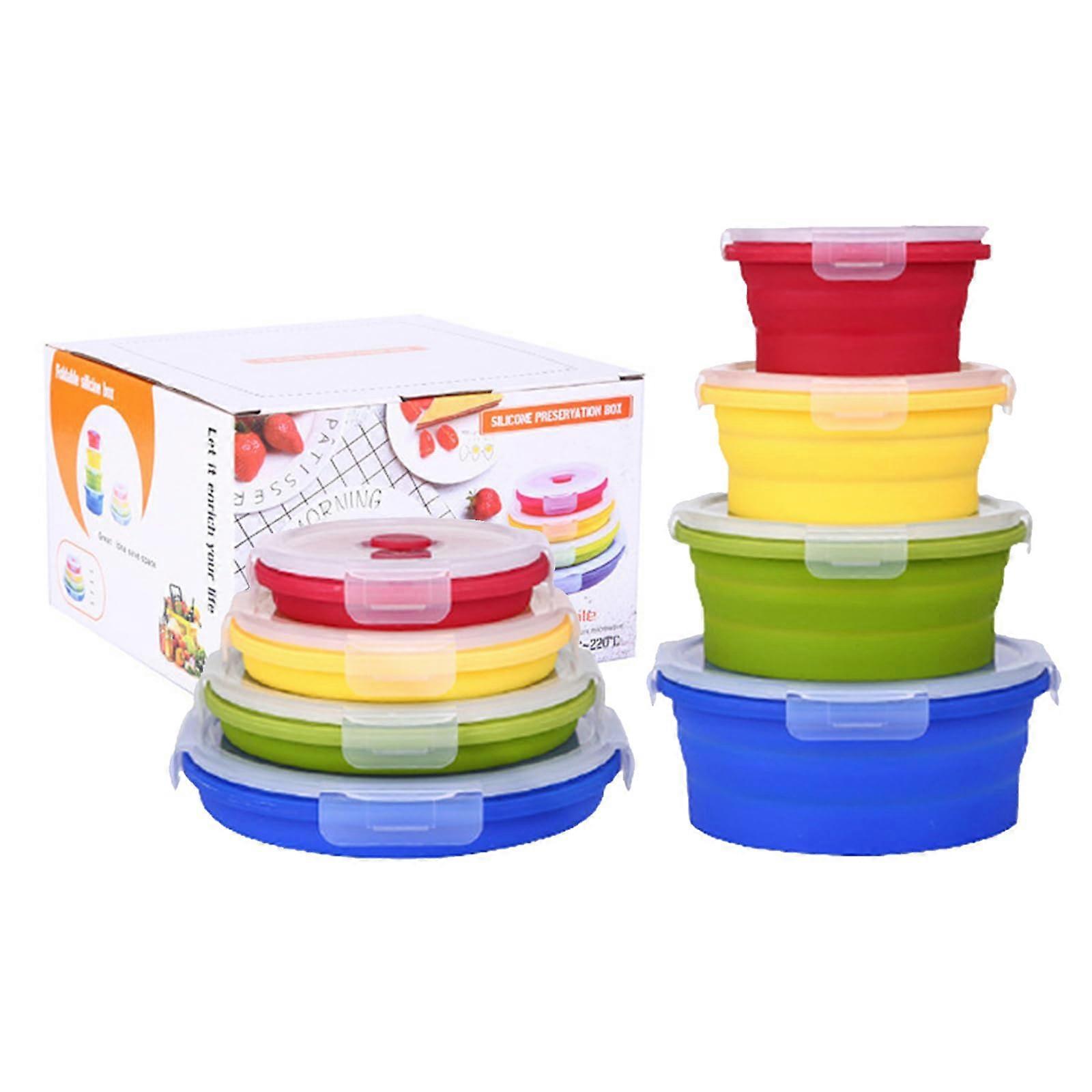 Collapsible Bowls 4-Piece Round Silicone Storage Containers With Lids Microwave Safe Dishwasher Safe Freezer Camping RVs