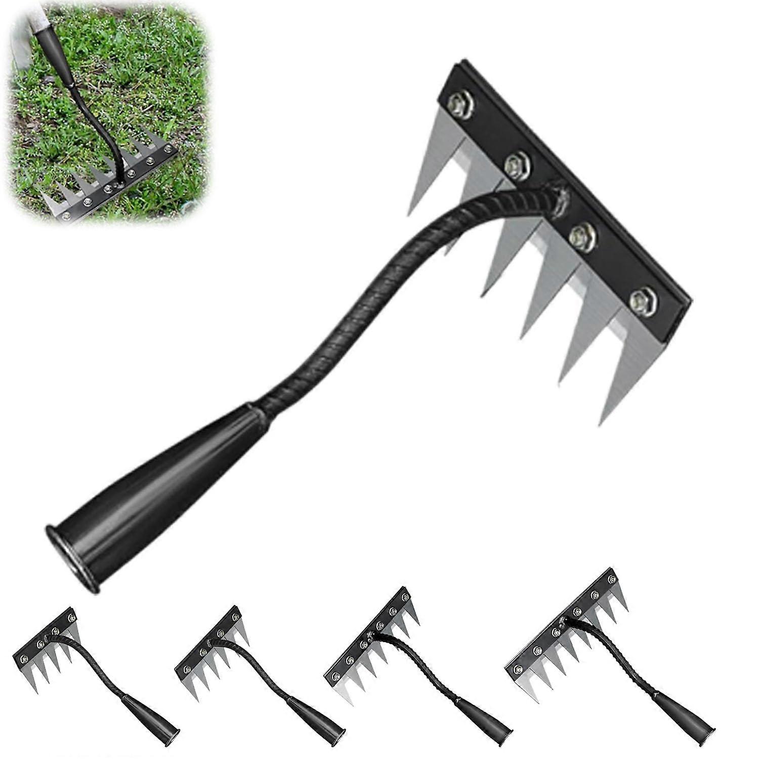 Detachable Gardening Hand Weeder Tool With 6 Teeth Steel Rake, Multifunctional Garden Hoe for Weeding Yard and Farm