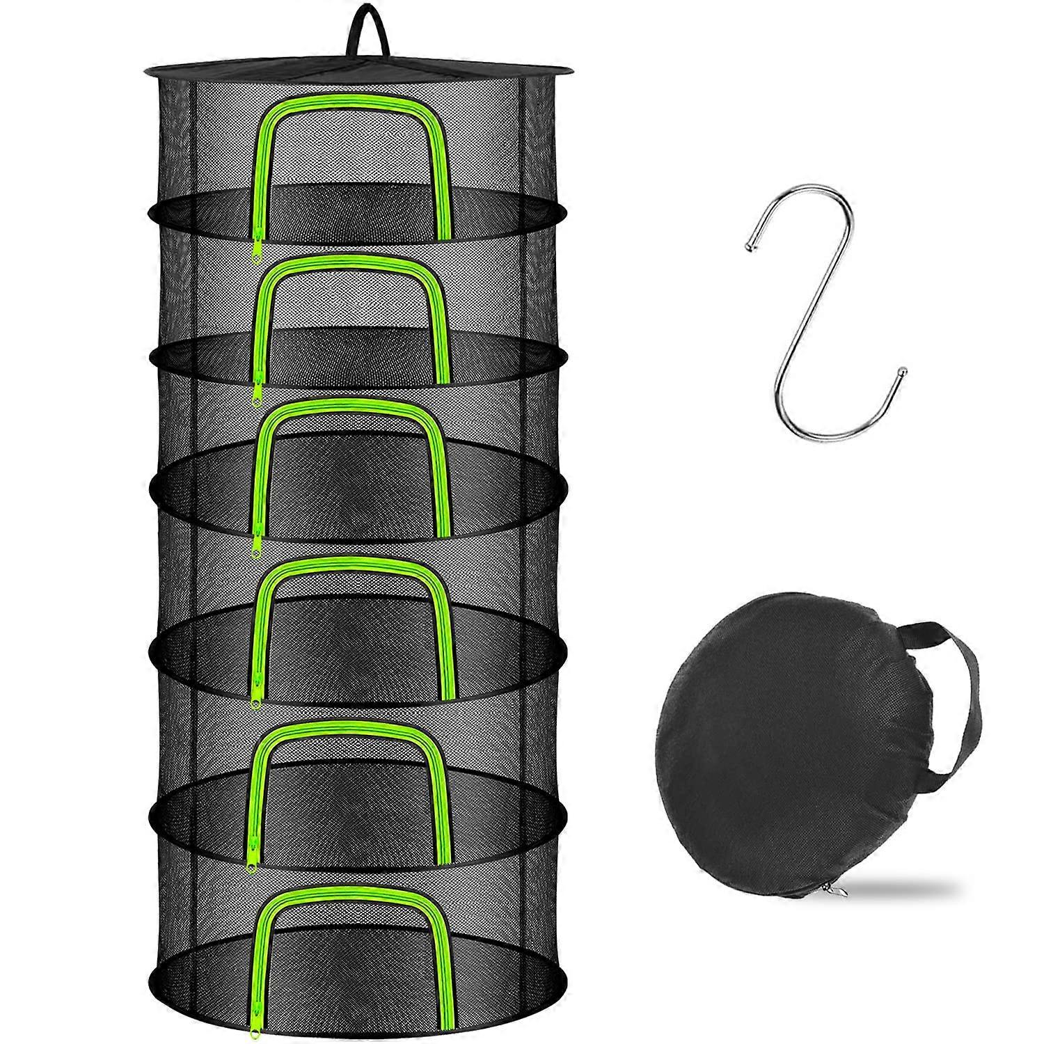 6 Layer Plant Drying Shelf, Black Hanging Net Basket for Drying Herbs, Vegetables, Spices, and Fish Food