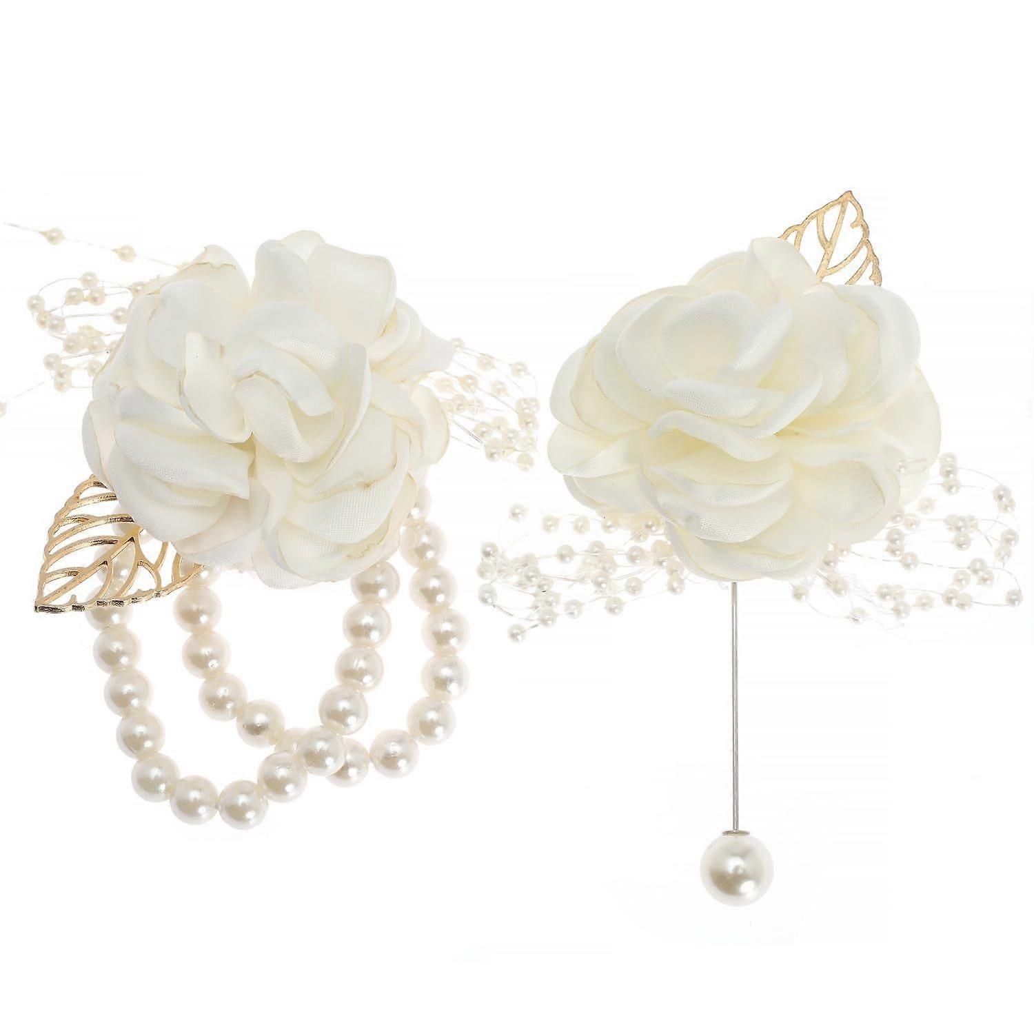 Collier fleur 2 pièces ensemble avec fleurs de corsage et fleur de poignet, design élégant d’accessoire floral