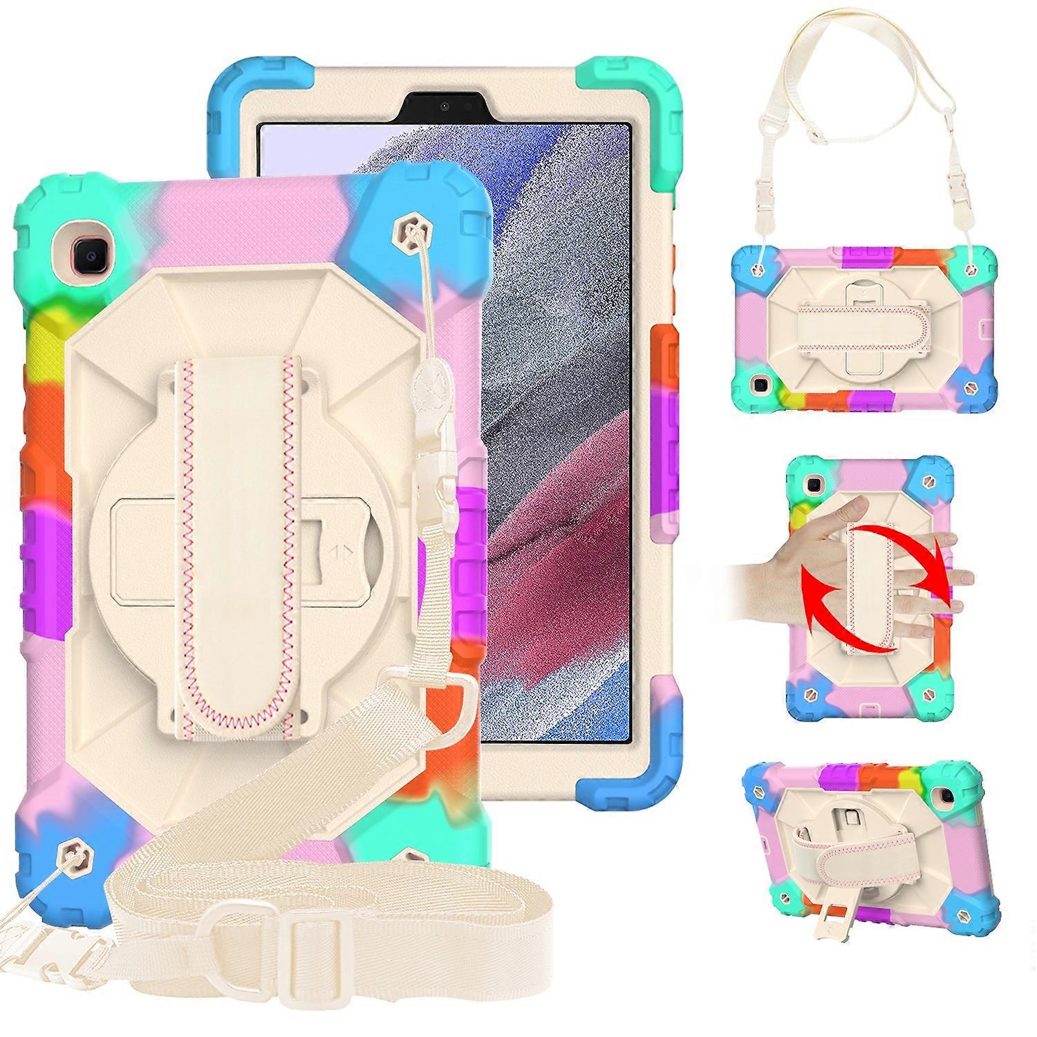 For Samsung Galaxy Tab A7 Lite T220 / T225 Contrast Color Robot Shockproof Silicon + PC Protective Case with Holder & Shoulder Strap