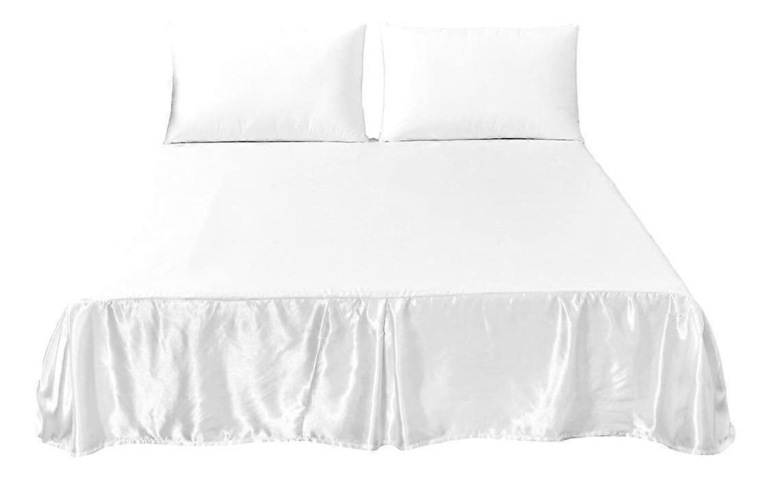 Tache Satin Silky Lustrous Sweet Victorian Royal Glam Platform Tailored Dust Ruffle Bed Skirt White Queen