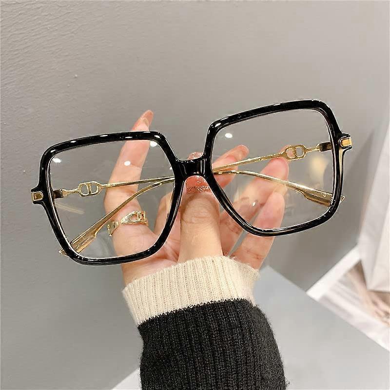 Oversized Square Reading Glasses Unisex Blue Light Blocking Eyeglasses Frame Computer Glasses Black-Golden Size +1.00