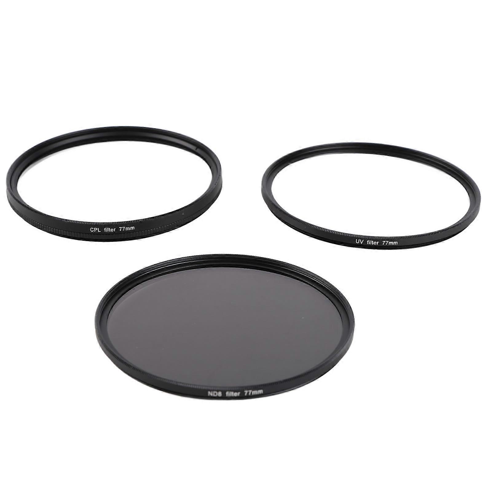 3 in 1 Camera Filter Set UV CPL ND8 Optical Glass Aluminum Alloy Anti Fingerprint DSLR Camera Lens Filter with Storage Box for Photography 77mm/3.03i