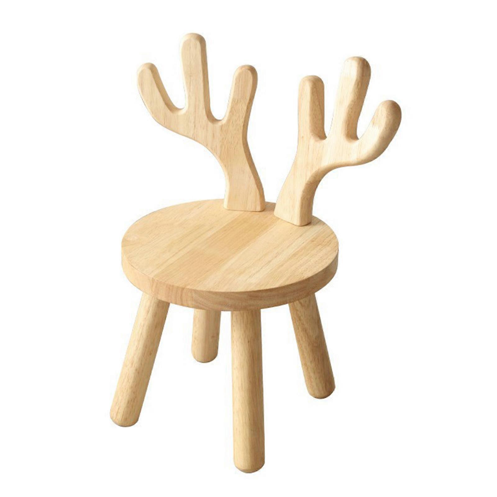 Wooden Deer Stool for Toddler Fun Animal Shape with Backrest Easy Assembly Detachable & Slip-Resistant Foot Pad
