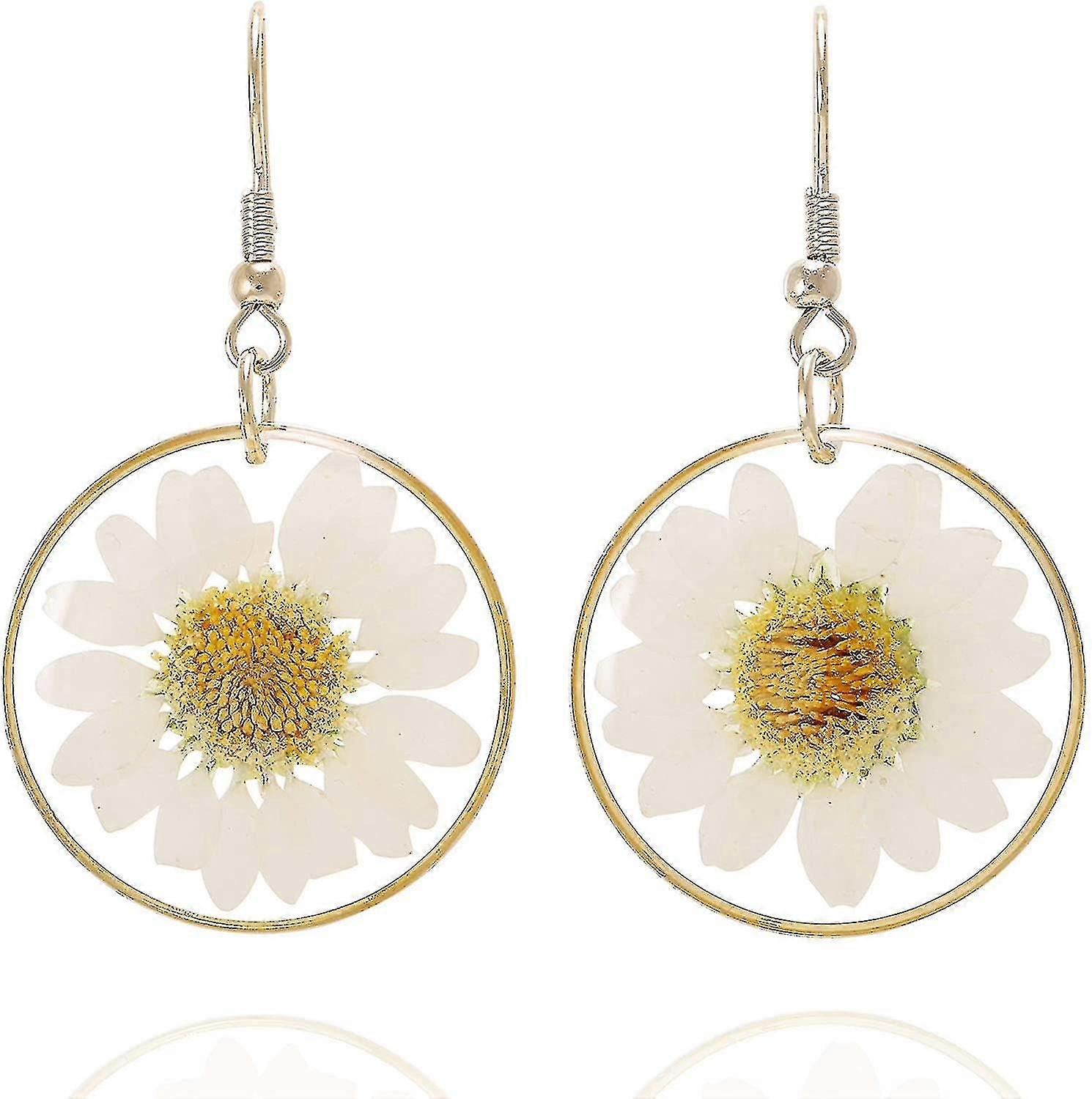 Pendientes de gota de círculo de flores prensado