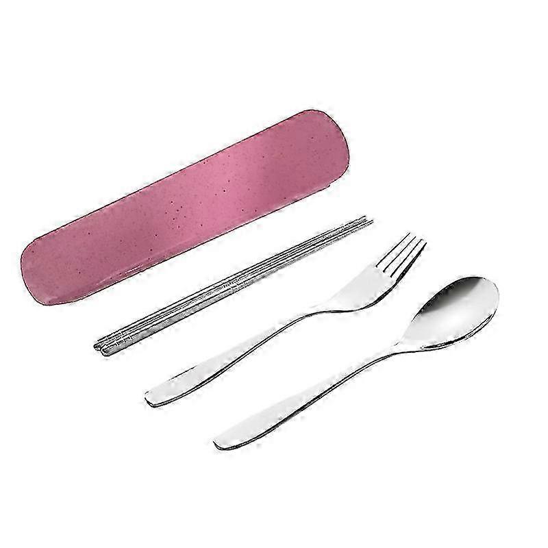 4 Pieces Portable Flatware Set Including Spoon, Fork, and Chopsticks With Protective Storage Case (Pink) Suitable for Various Dining Needs