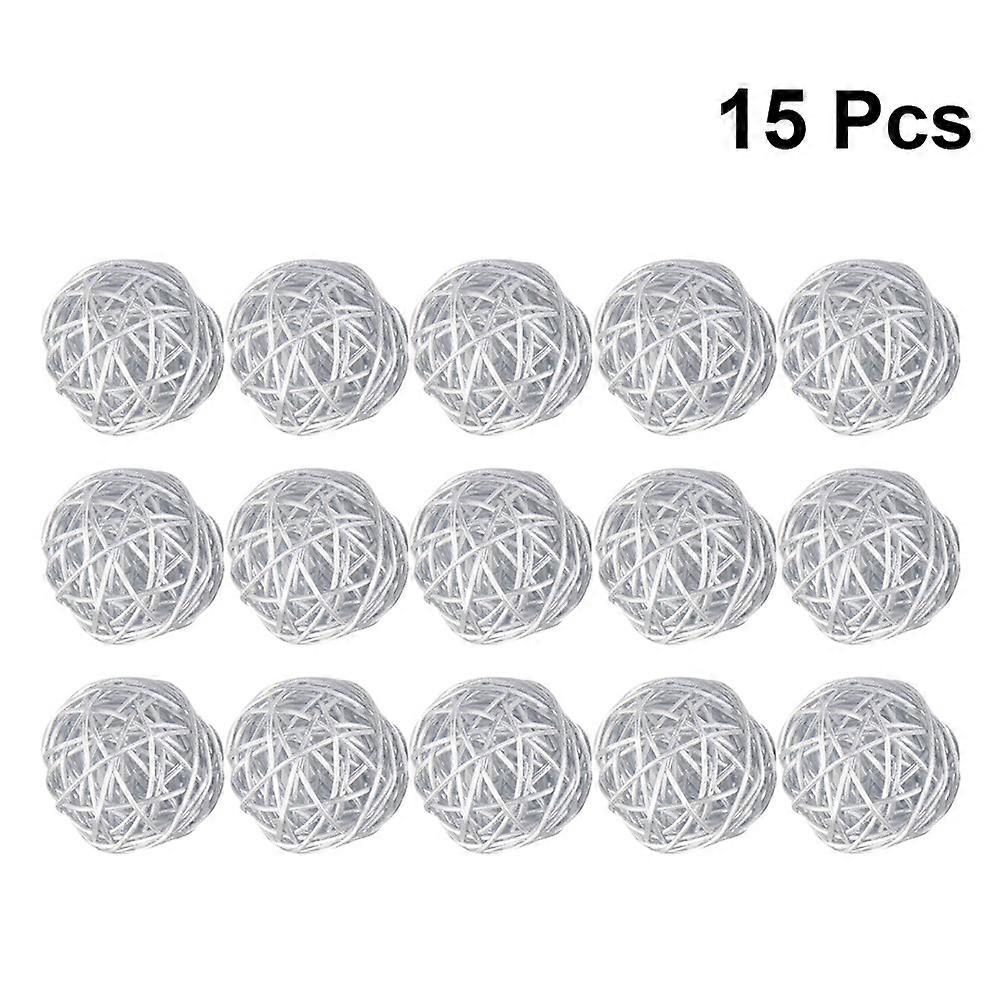 15pcs Silver Wicker Rattan Ball Decorative Hanging Orbs for DIY Crafts, Vine Balls for Home, Kindergarten, Hotel, Bar Decorations