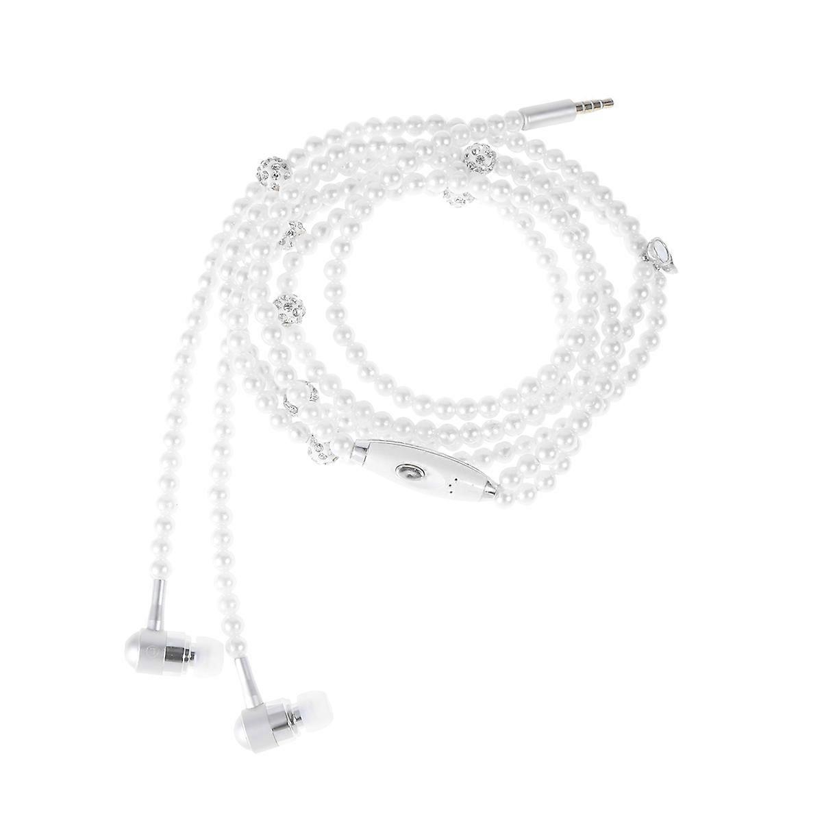 Pearl Chain Design Wired In Ear Headset with Mic Universal Hands Free Earphone with Remote and Mic 1 Set White