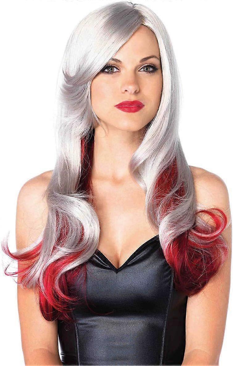 2025 Latest Model Women's Long Wavy Wig Costume Accessory  Grey/Red