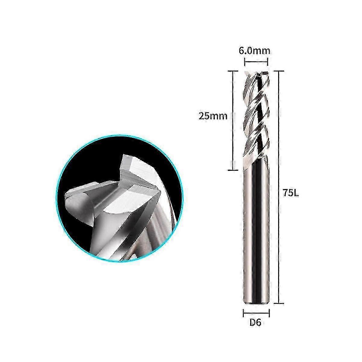 5pcs 55 Degrees Spiral Upcut Router Bits Set 6mm Solid Carbide Cnc Wood ...