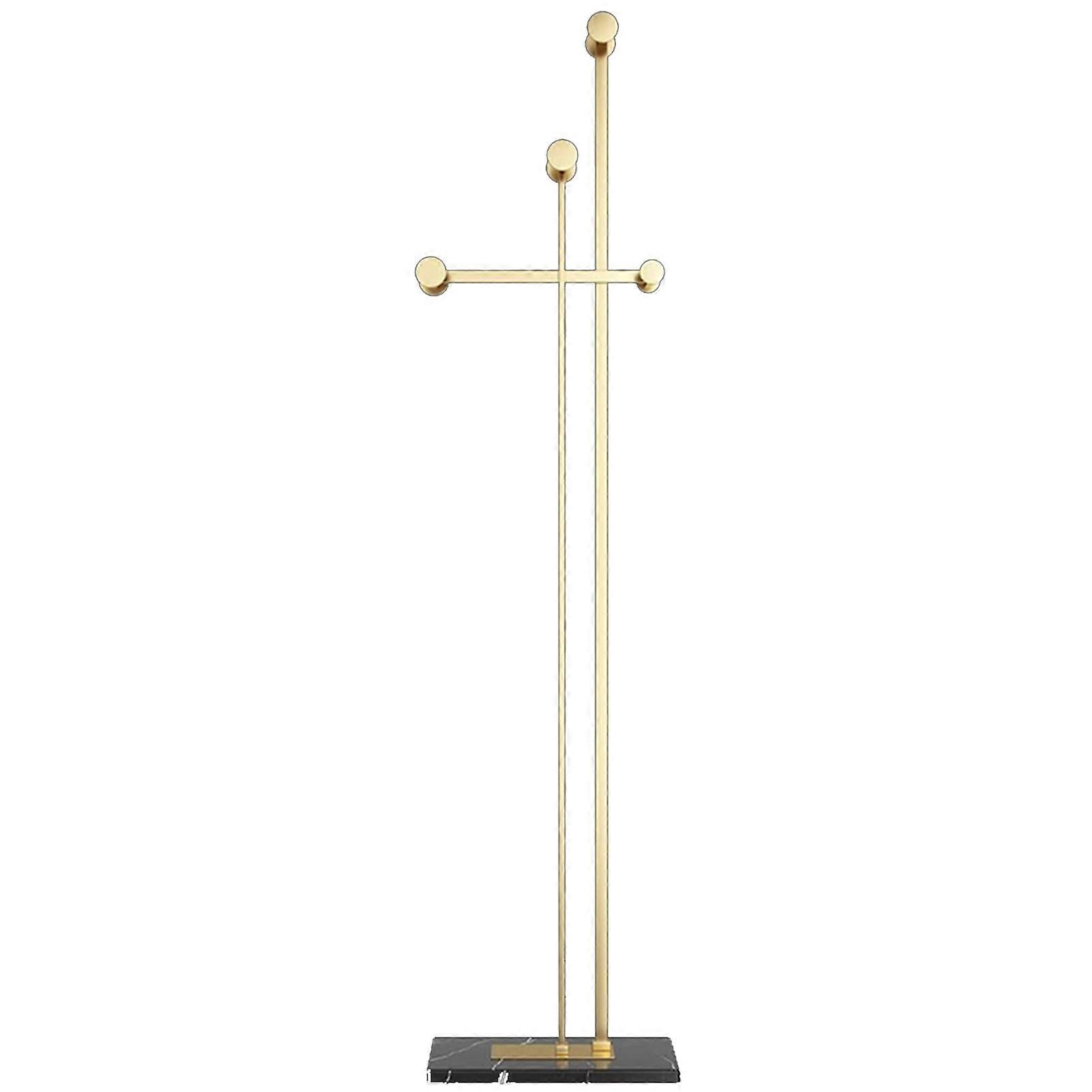 Coat Rack, Freestanding, Metal, Modern with Marble Base, 8 Hooks (Gold)
