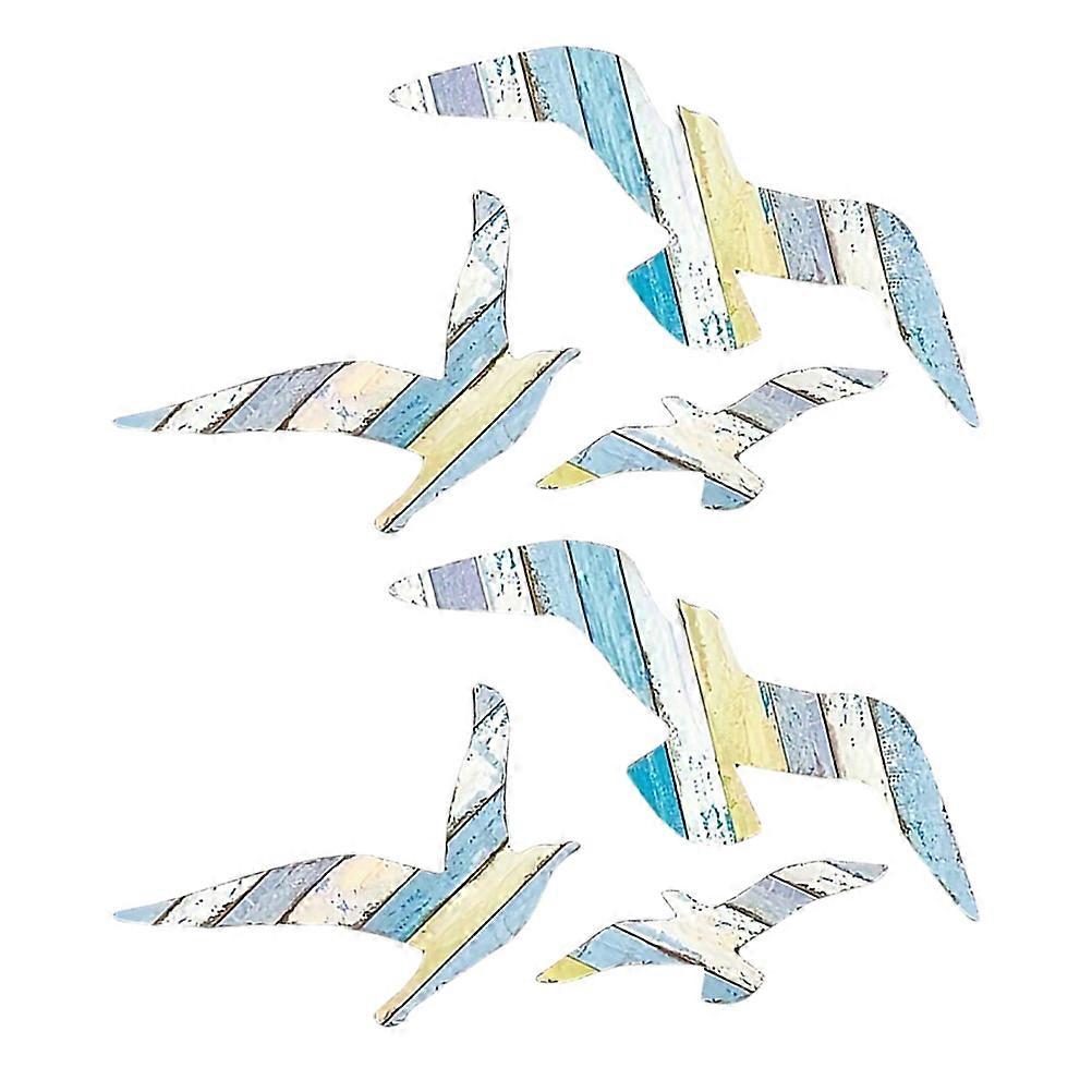 6 قطع ديكور جدار النورس الساحلي ، فن معلق خشبي بحري للمنزل أو غرفة النوم أو غرفة المعيشة - ديكور تحت عنوان الشاطئ مع تصميم ودود لطيور النورس