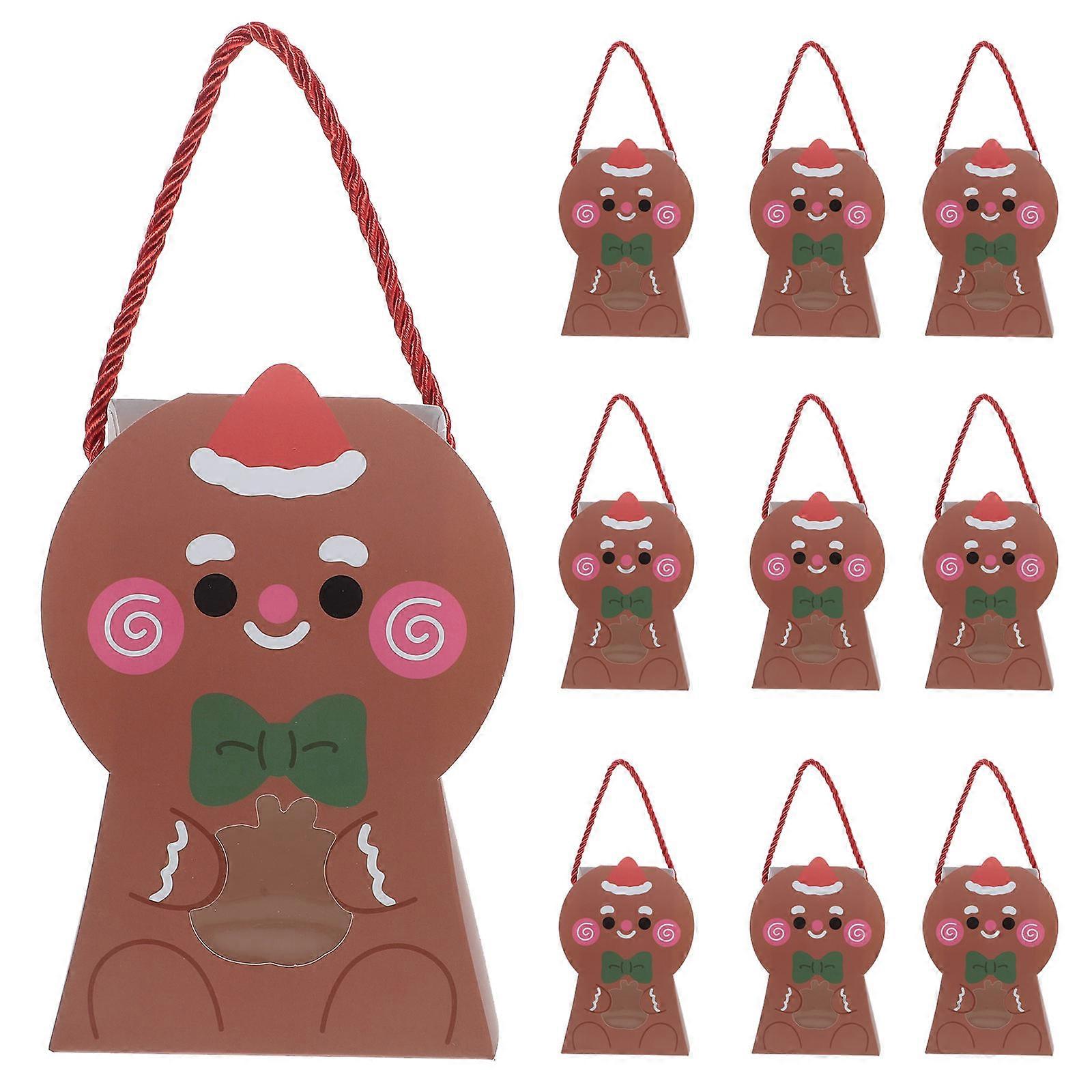 10pcs Gingerbread Man Christmas Treat Bags with Handles, Festive Candy Packaging, Friendly Materials, Exciting Window Design for Cookies & Cupcakes