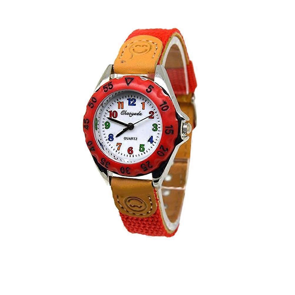 Wrist Watch for Kids Red Nylon Material Round Shape for Students 1Pack