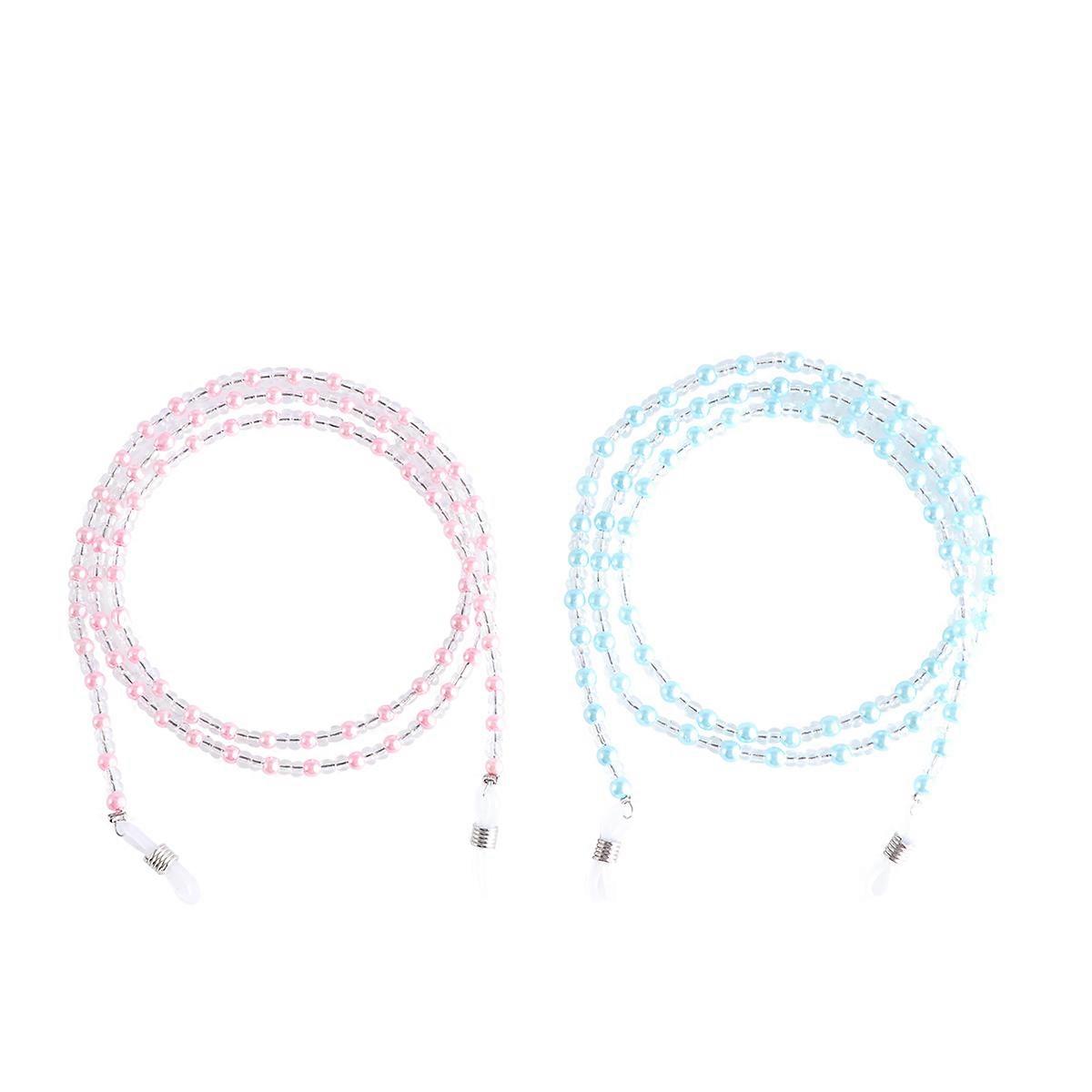 Glasses String Strap Beaded Eyeglass Chain Prevent Falling Eyewear Blue 2Pcs