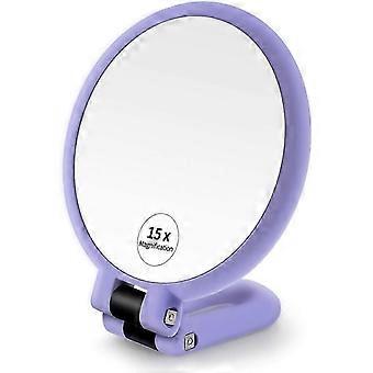 1X 15X Magnifying Hand Held MirrorDouble Side Folding Hand Mirror for Women with Adjustable Handle purple