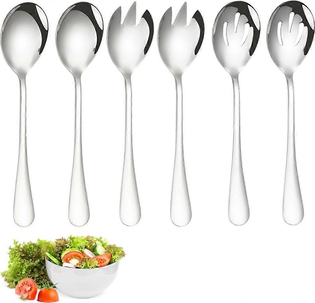 6-Piece Salad Cutlery Set, Salad Spoon Fork Set, Stainless Steel Salad Fork and Spoon, Dishwasher Safe Salad Tongs Set (Silver)