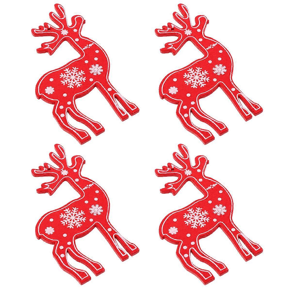 Ornaments For Tree Deer Shape Red Color 8.5x5cm Wood Material Classic Christmas Style 24Pcs